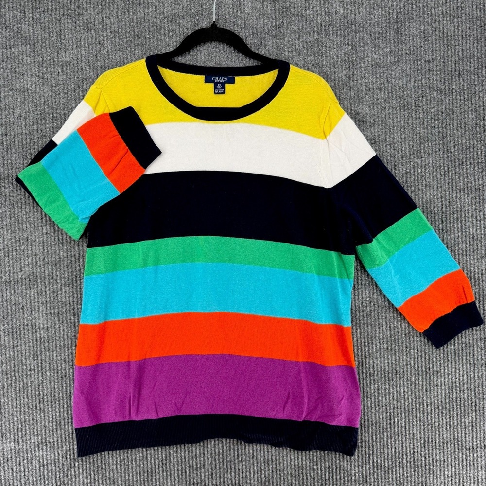 Chaps colorblock sweater womens 2X plus size long sleeve cotton modal crew neck